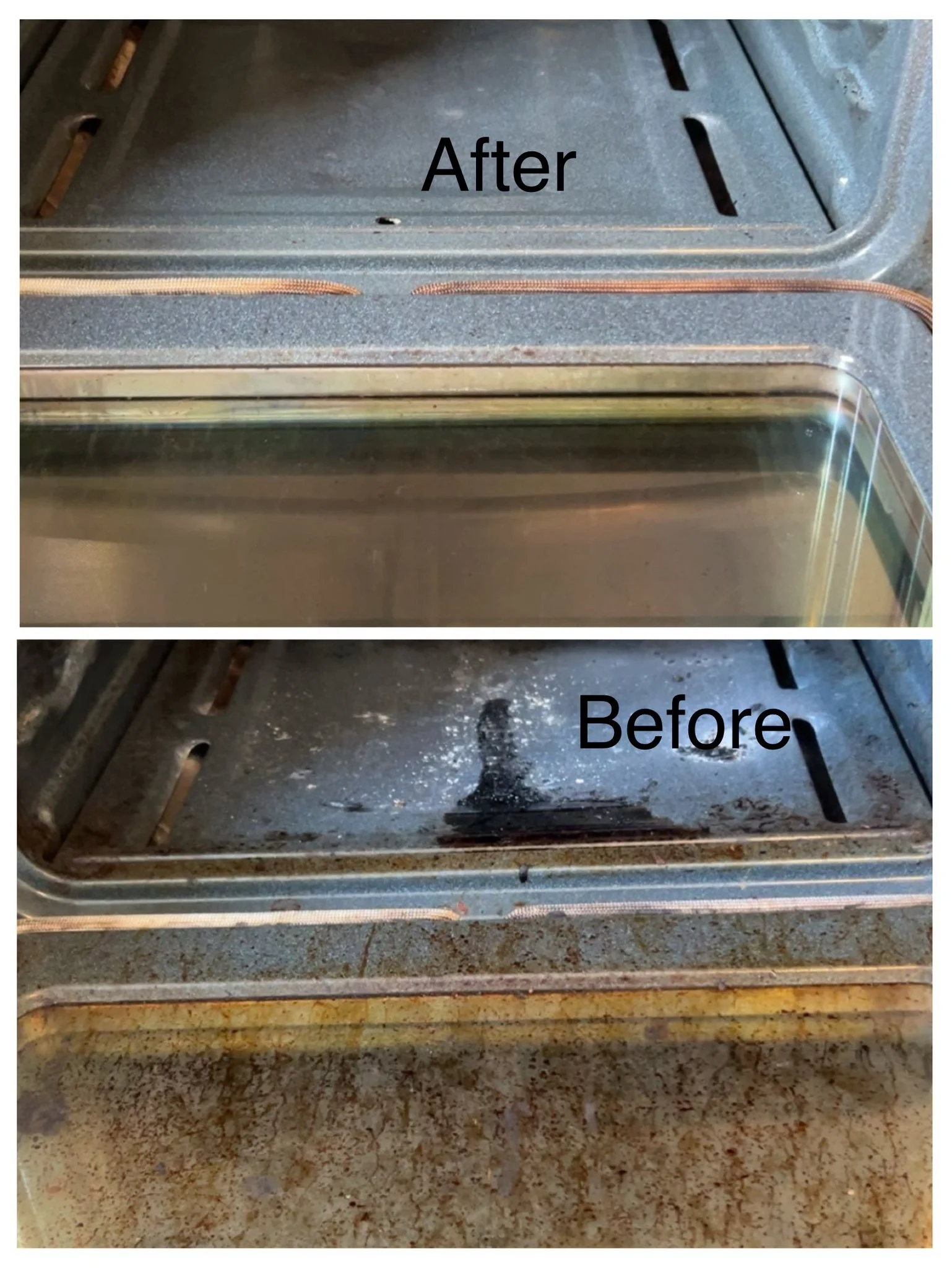 Oven cleaning before and after comparison